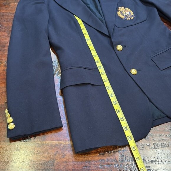 Vintage Ralph Lauren Wool Crest Logo Blazer Jacket Navy Blue Gold Buttons size 4 - Picture 14 of 15